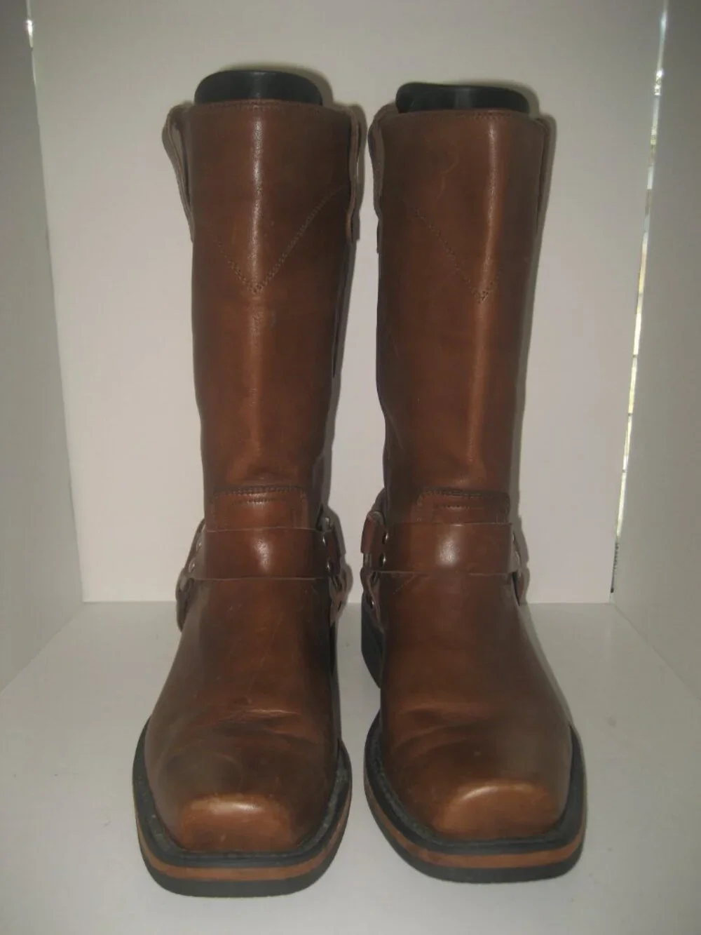 MEN'S CACTUS HARNESS SQUARE TOE BROWN LEATHER WORK BOOTS sz US 9.5
